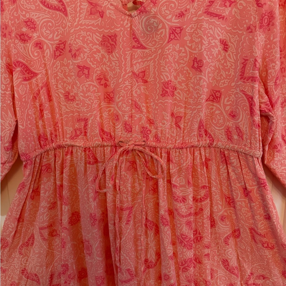 Coral Paisley Peasant Women’s Mini Dress - Picture 3 of 8